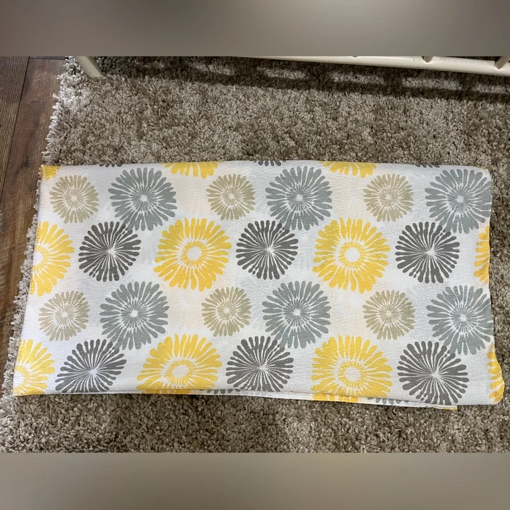 Shower curtain, gray, and yellow design
